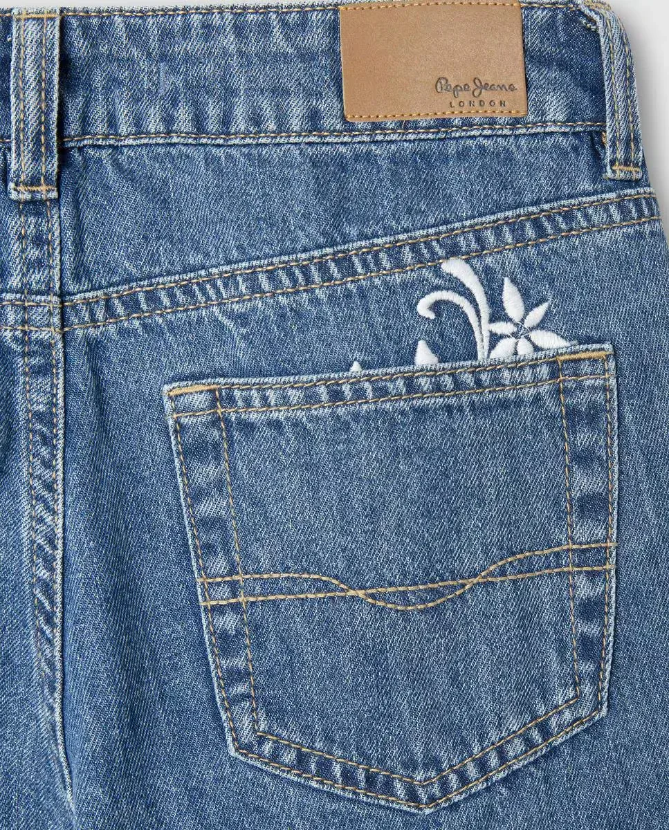 Джинсы с вышивкой Straight Robyne Floral для девочки Pepe Jeans, синий — фото 4