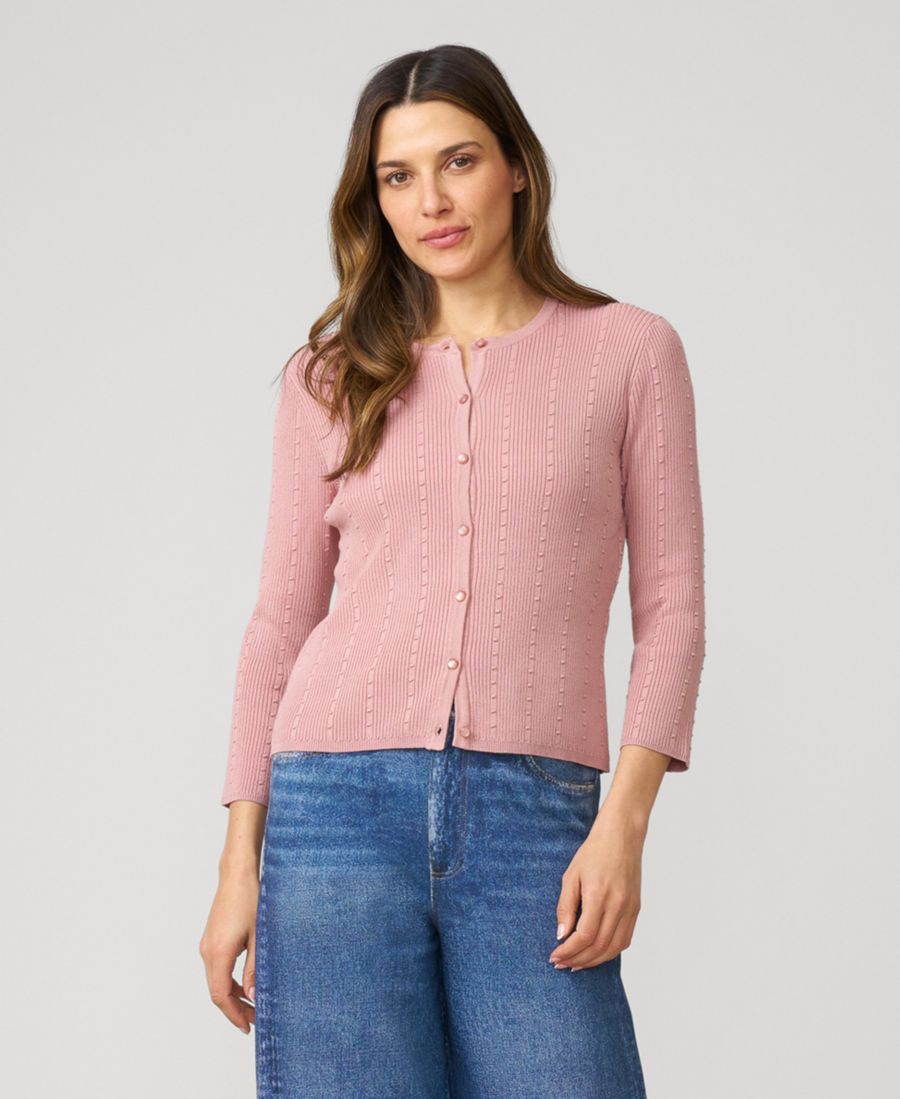 

Женский кардиган с фактурной ребристой отделкой и круглым вырезом Cable & Gauge, Cashmere blush