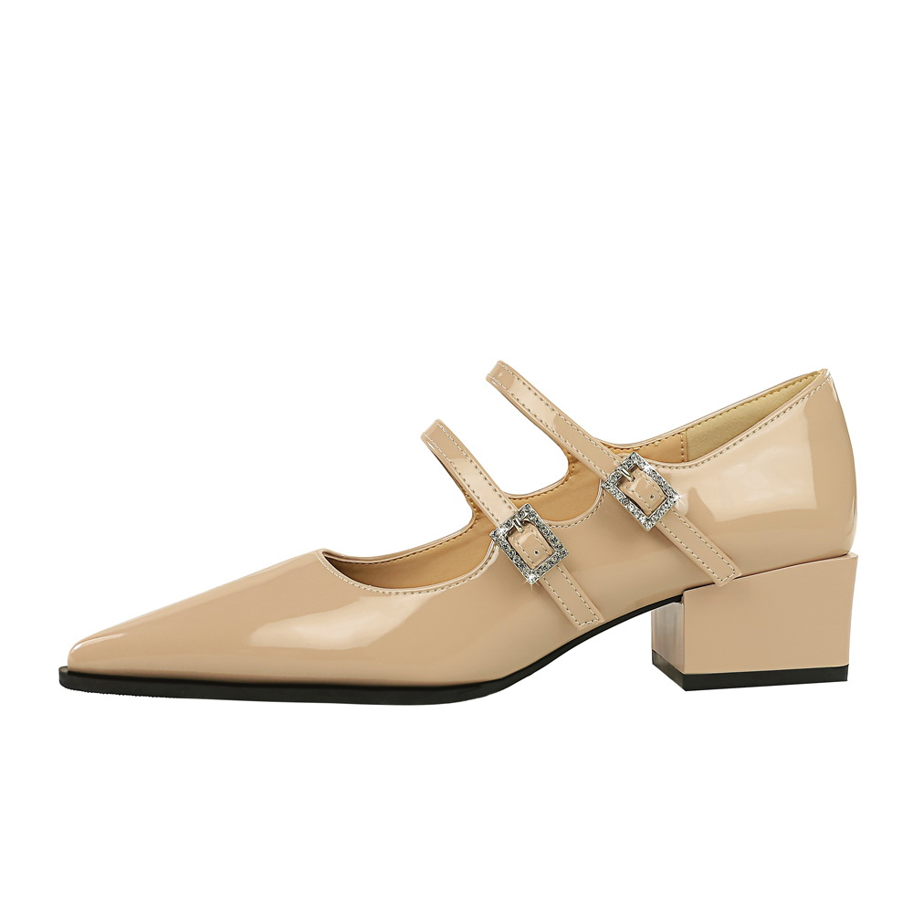 QITUMAUL Женские туфли Мэри Джейн на массивном каблуке экрю, цвет Ecru[Heel Height 4cm]