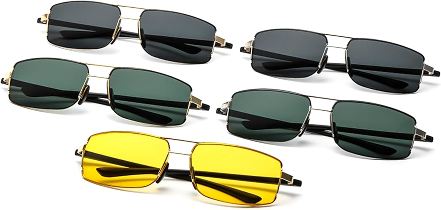 

Мужские прямоугольные солнцезащитные очки Bullabulling Fashion Pilot с металлической оправой, легкие, для вождения, рыбалки, бега, с защитой от УФ-излучения UV400, Gold/Black