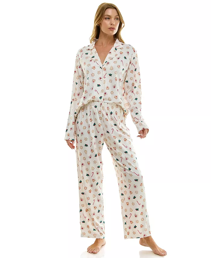 

Женский комплект из топа с длинными рукавами и брюк с вырезным воротником Sincerely Jules, загар/бежевый