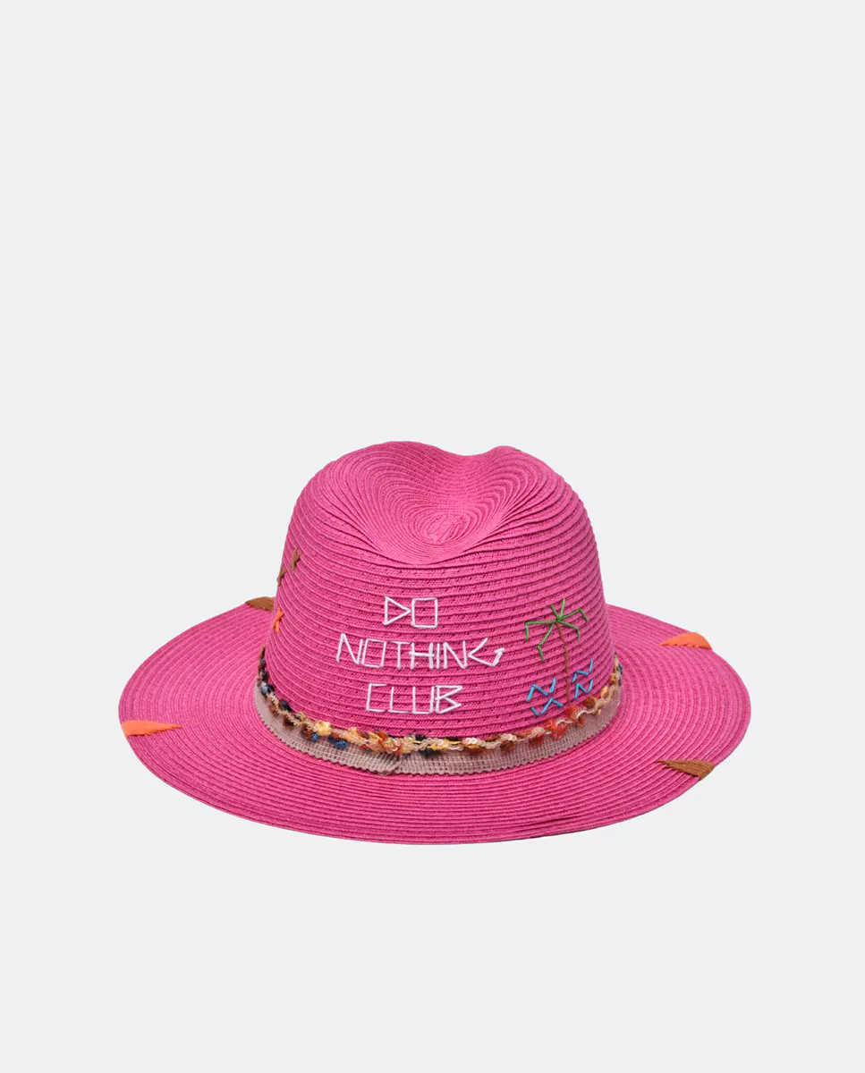 

Соломенная шляпа с посланием The hat gang, фуксия