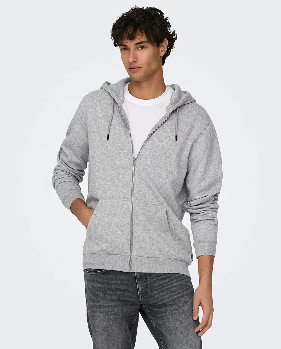 

Мужская толстовка на молнии Only & Sons, светло-серый