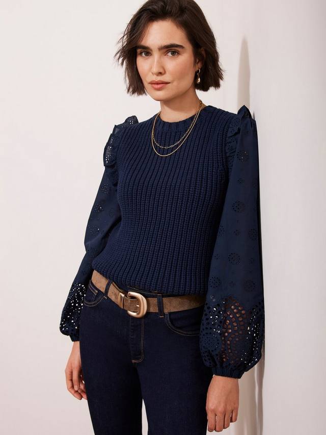 

Джемпер с рукавами broderie Mint Velvet, темно-синий