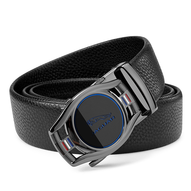 

JAGUAR Мужской кожаный ремень из коровьей кожи черный шириной 3.55 см, Blue Logo Standard Gift Box Set