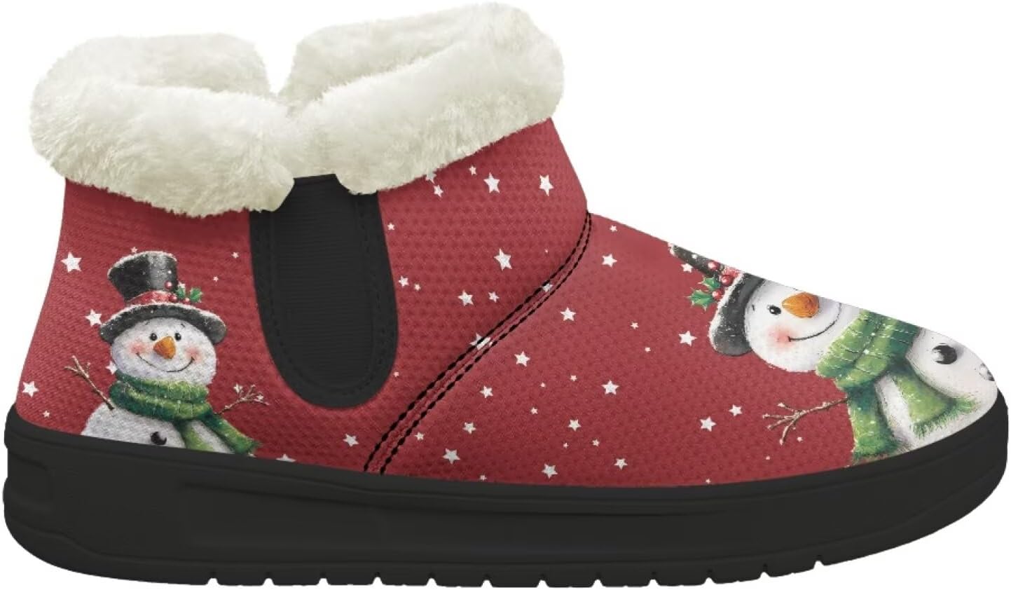 

Зимние теплые плюшевые ботинки Forchrinse с меховой подкладкой для женщин и мужчин, удобные зимние ботильоны для прогулок, Christmas Snowman Pattern