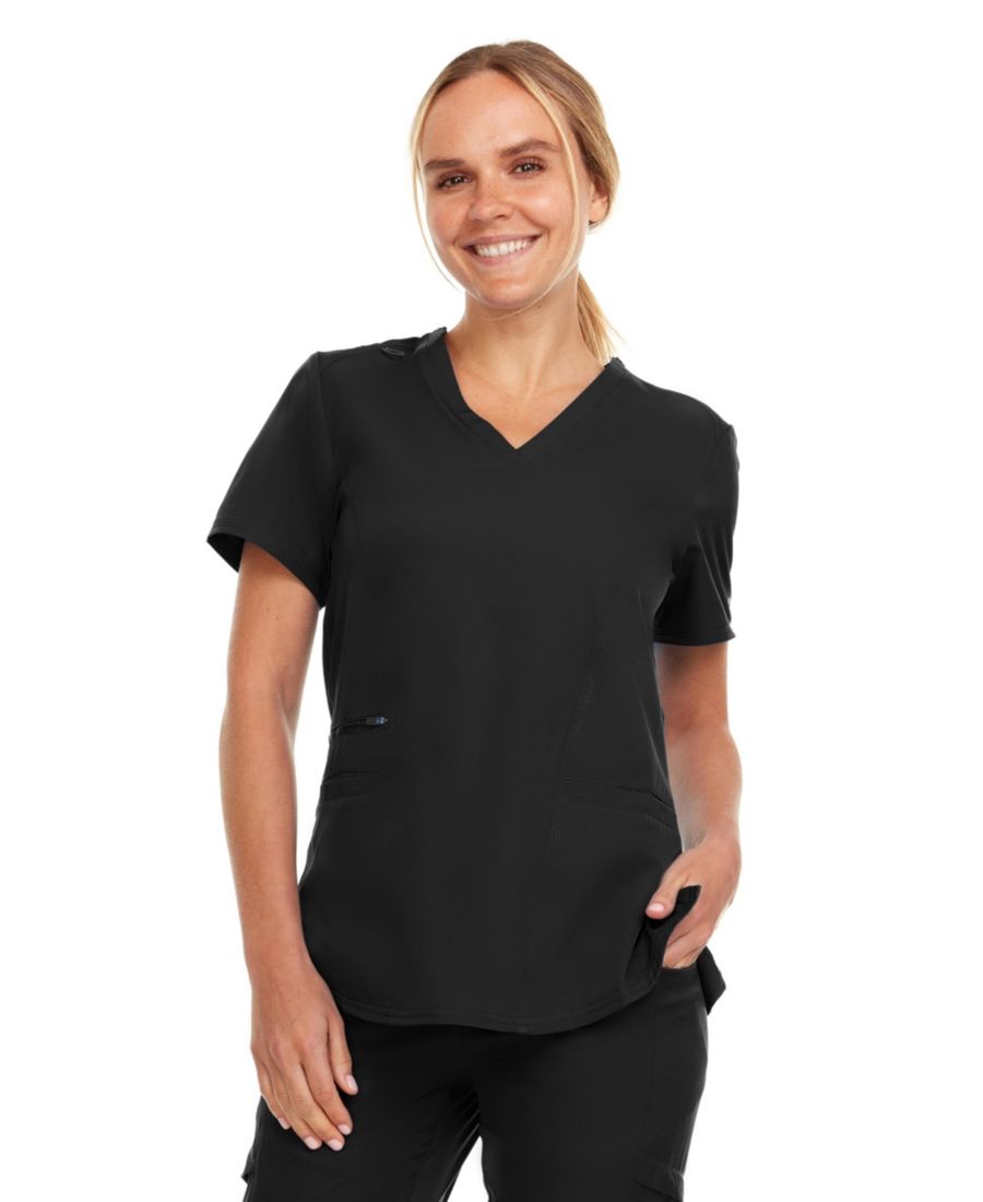 

Женская медицинская рубашка Ruth с тремя карманами, V-образным вырезом и многослойной строчкой, черная Medichic, Black