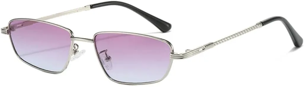 

Модные солнцезащитные очки без оправы с градиентным затемнением UV400, трендовые женские маленькие прямоугольные очки для мужчин VVTWSSW, Silver-purpleblue