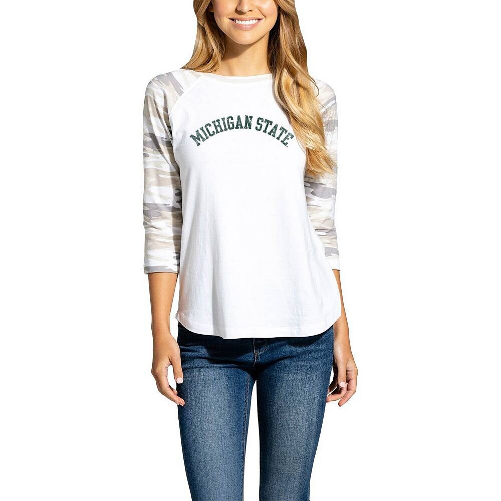 

Женская белая/камуфляжная футболка Michigan State Spartans Boyfriend Baseball Raglan с рукавами 3/4, цвет Msu White