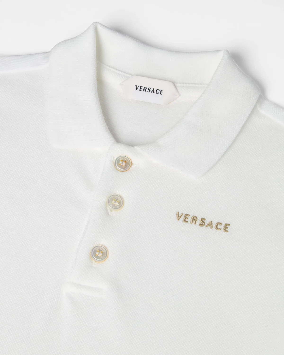 Детское поло из хлопка пике с вышитым логотипом Versace, белый — фото 4