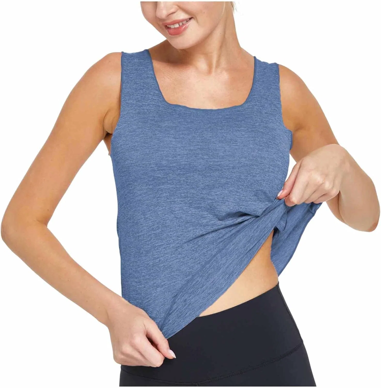 Топ для тренировок, женский, Square Neck, Loose Fit, Generic, Blue