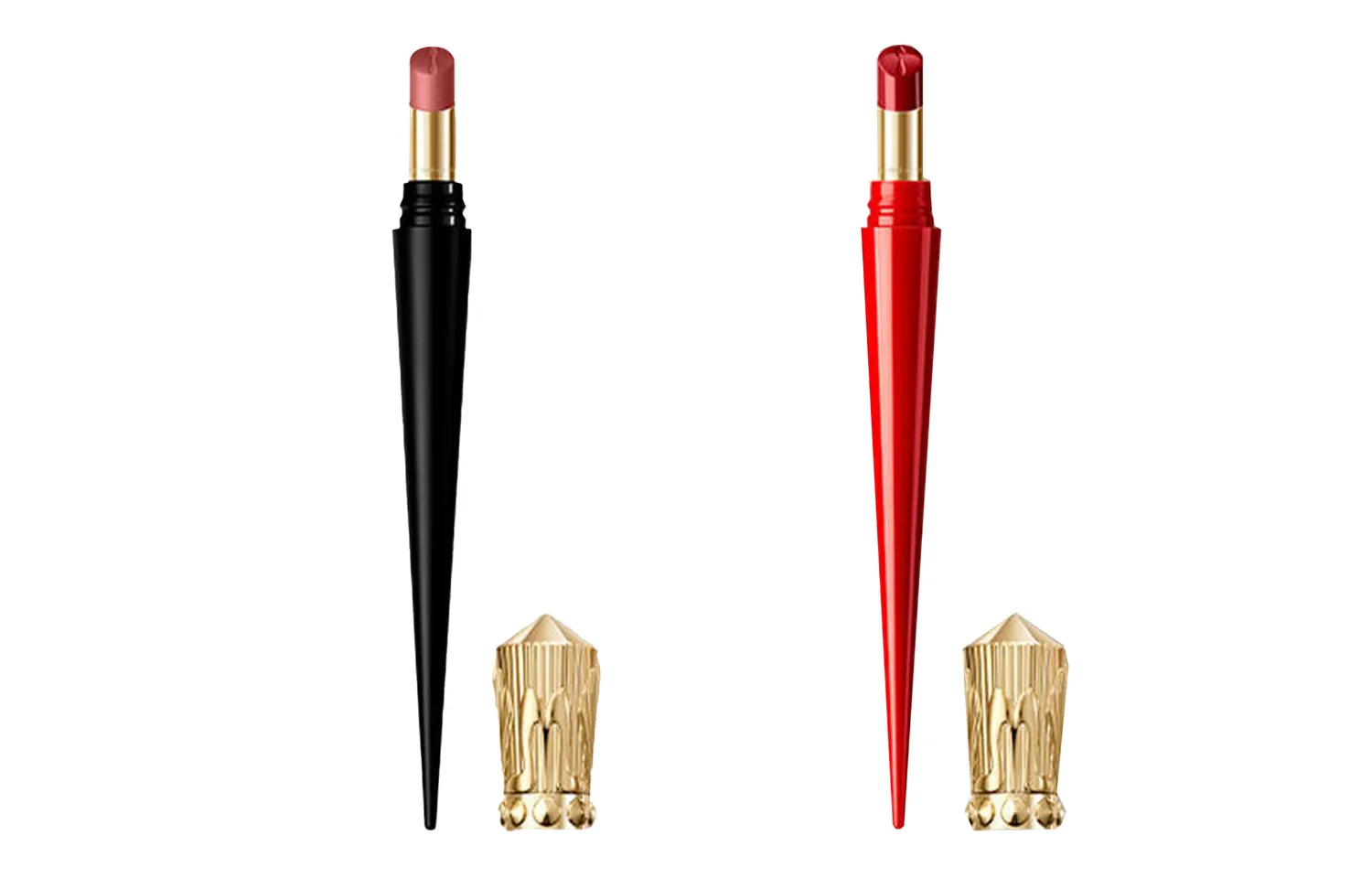 Christian Louboutin CL тонкая помада на высоком каблуке черная и красная, 2 шт, матовая, легко растушевывается, 386L Naked Rose + 013S Rose Red Bean — фото 3