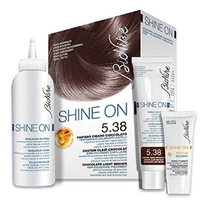 Набор красок для волос Bionike Shine On для чувствительной кожи Без аммиака Питательный и защитный эффект Натуральный и блестящий цвет Покрывает седые волосы 5.38 Светло-коричневый Шоколадный — фото 2