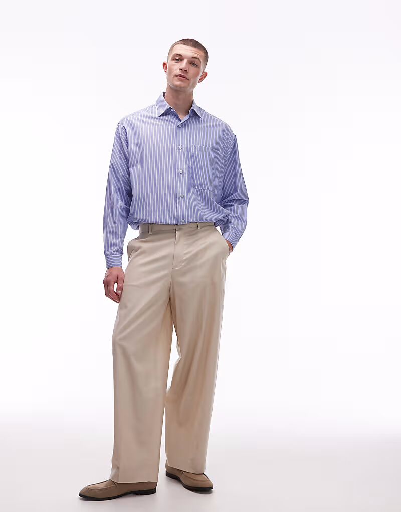 

Широкие брюки Topman из льняной смеси в цвете Stone