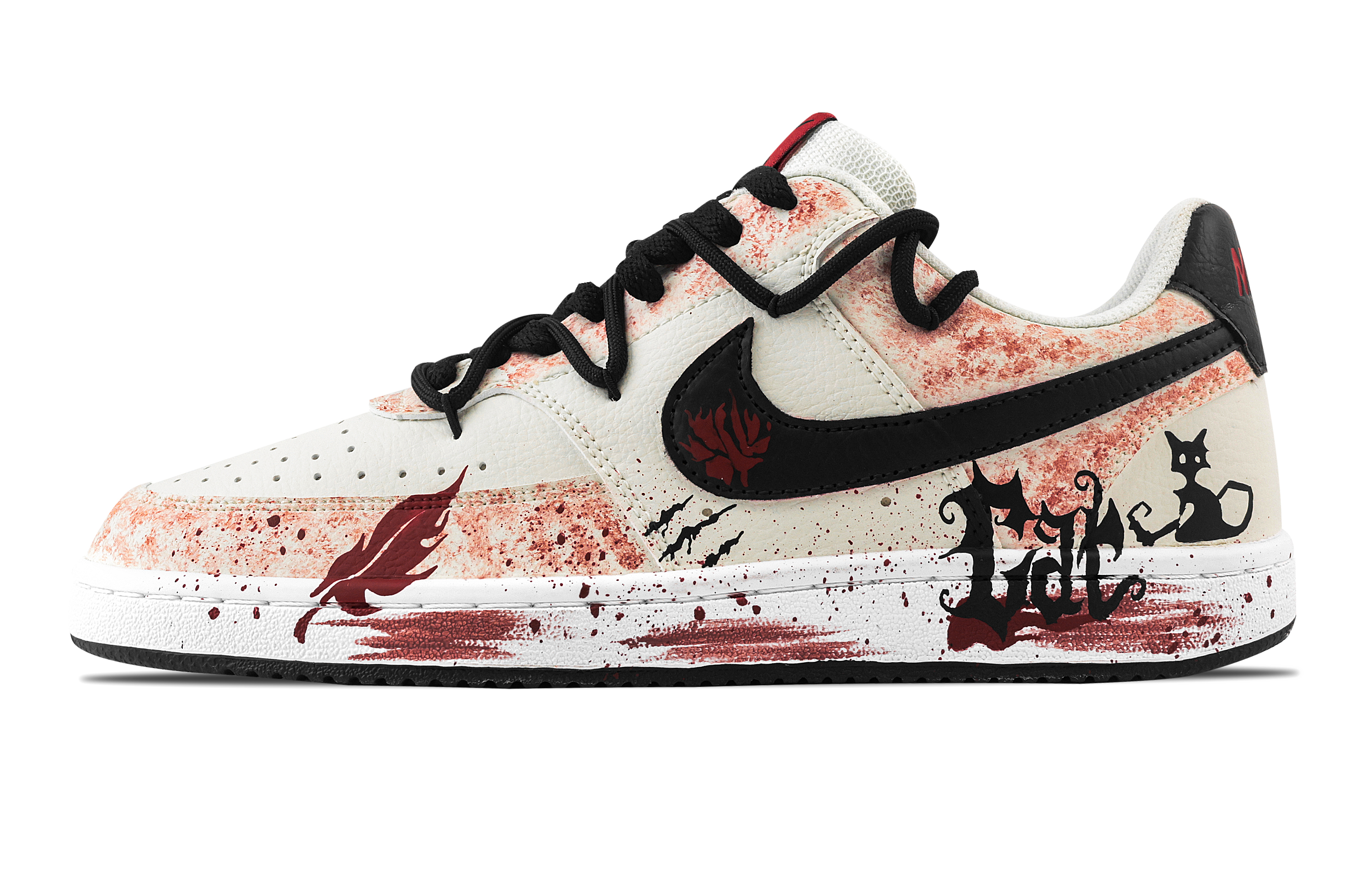 

Nike Кроссовки Court Vision 1 Blood Red Black Cat, износостойкие, низкие, для скейтбординга, мужские, белые, красные