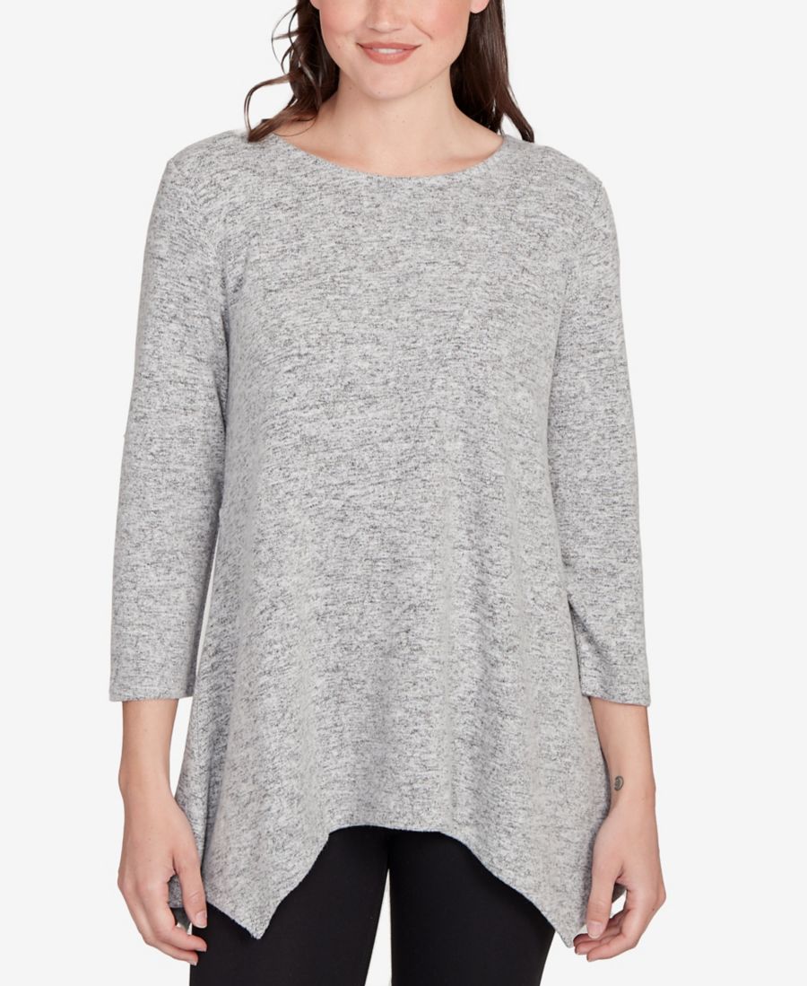 

Уютный вязаный топ большого размера из однотонной ткани с вставками Ruby Rd, Gray Heather