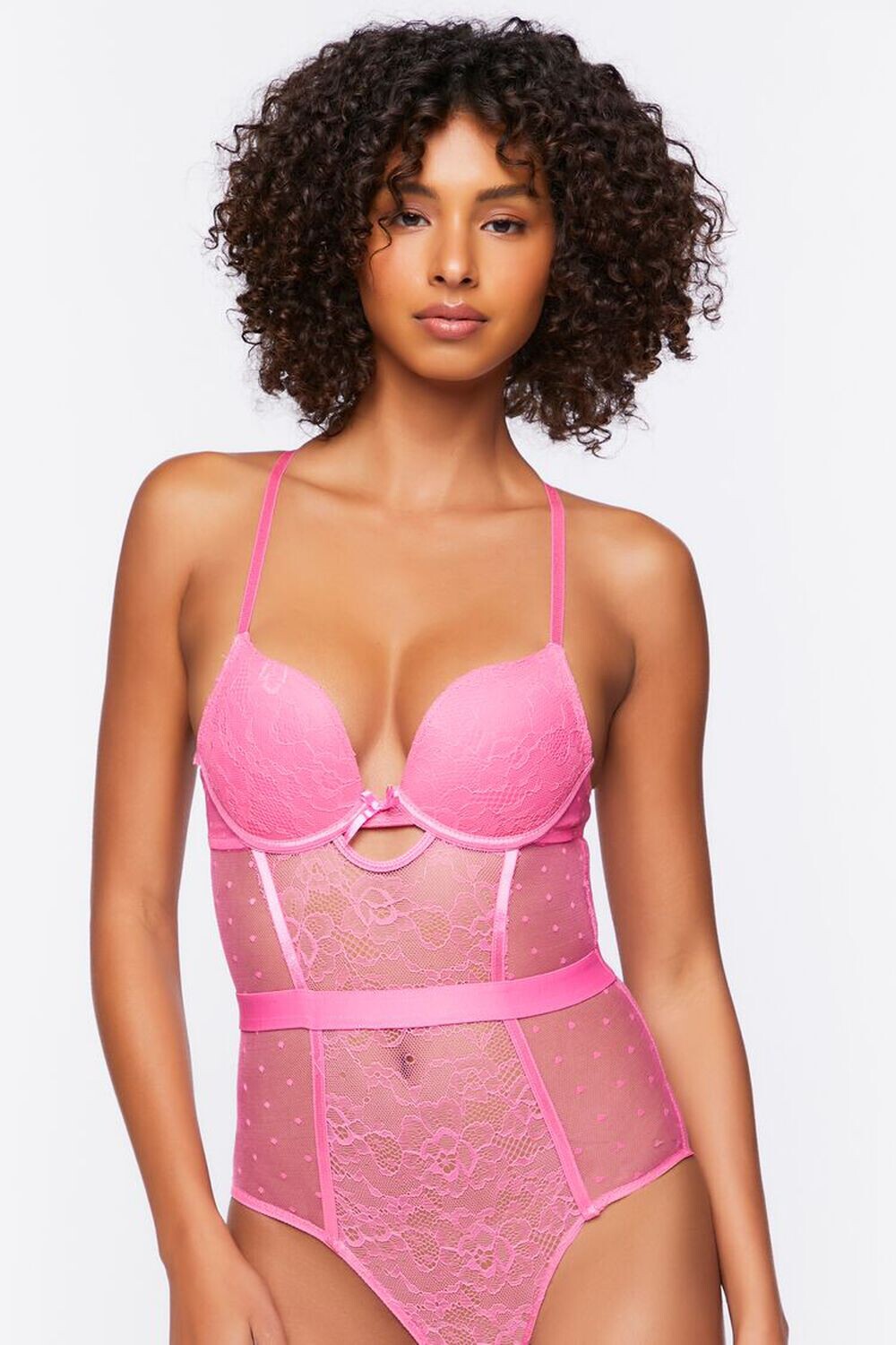 

Боди из кружевного белья в горошек Forever 21, розовый
