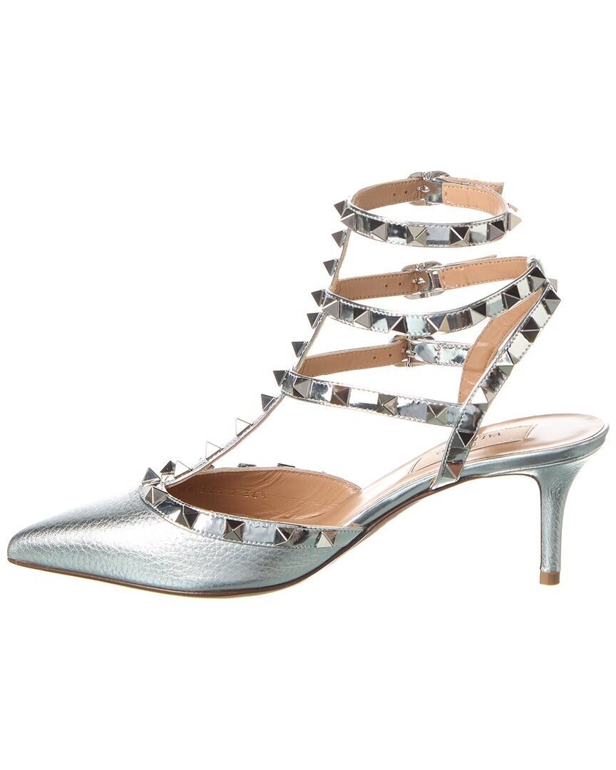 

Туфли Valentino Rockstud Caged 65 из зернистой кожи и лака, серебро