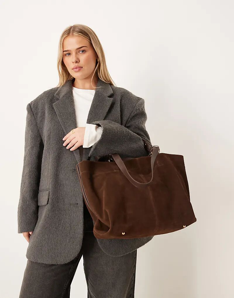 

Сумка-тоут Accessorize с несколькими ручками из замши шоколадного цвета