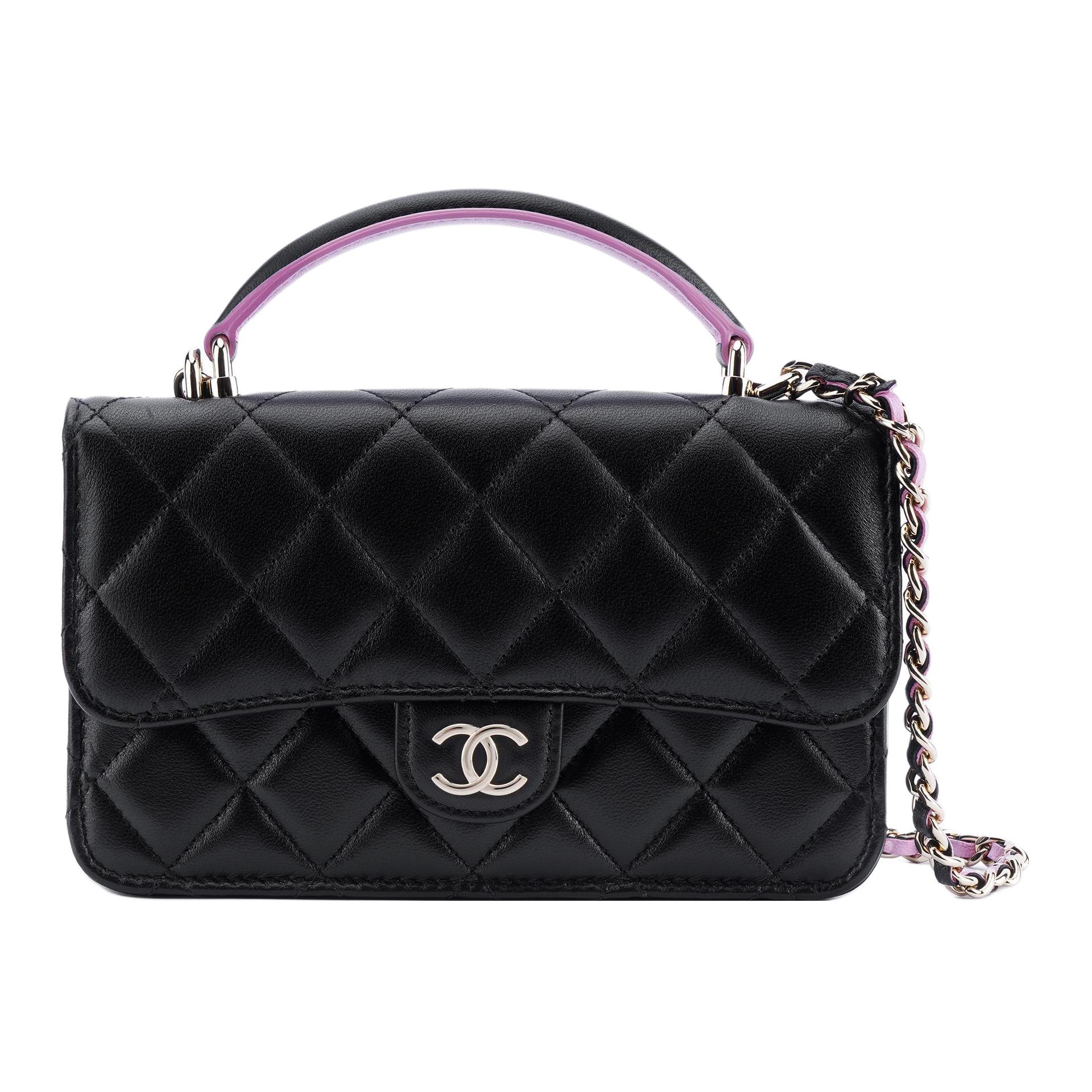 

CHANEL Весенне-летняя кожаная сумка через плечо миниатюрная женская черная розовая