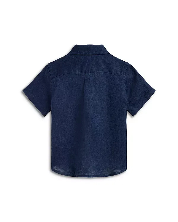Поло льняная рубашка с коротким рукавом - детская Ralph Lauren, Navy — фото 2