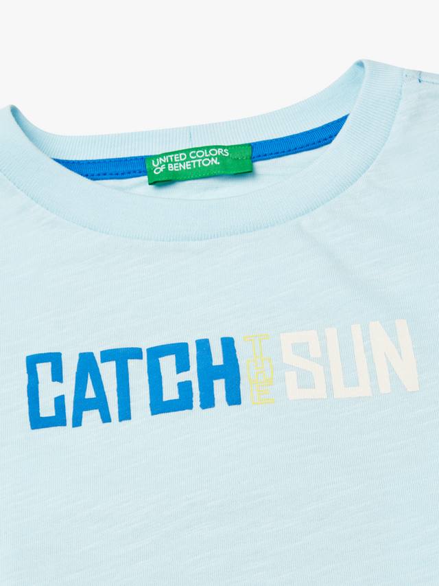 Детская футболка с принтом из хлопка Benetton, Light Blue Powder — фото 3
