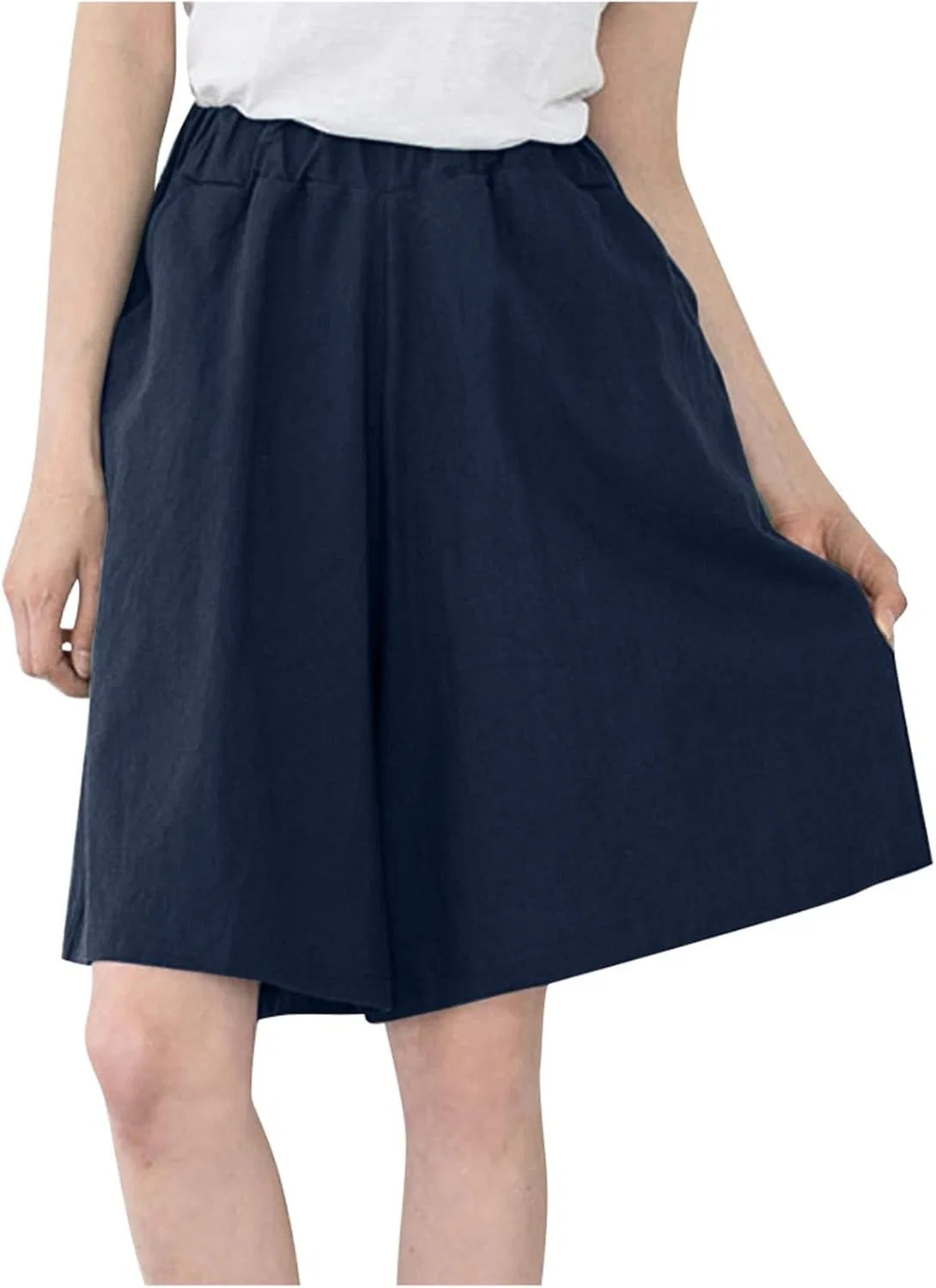 Шорты женские хлопковые льняные с высокой талией, NATHGAM, Navy