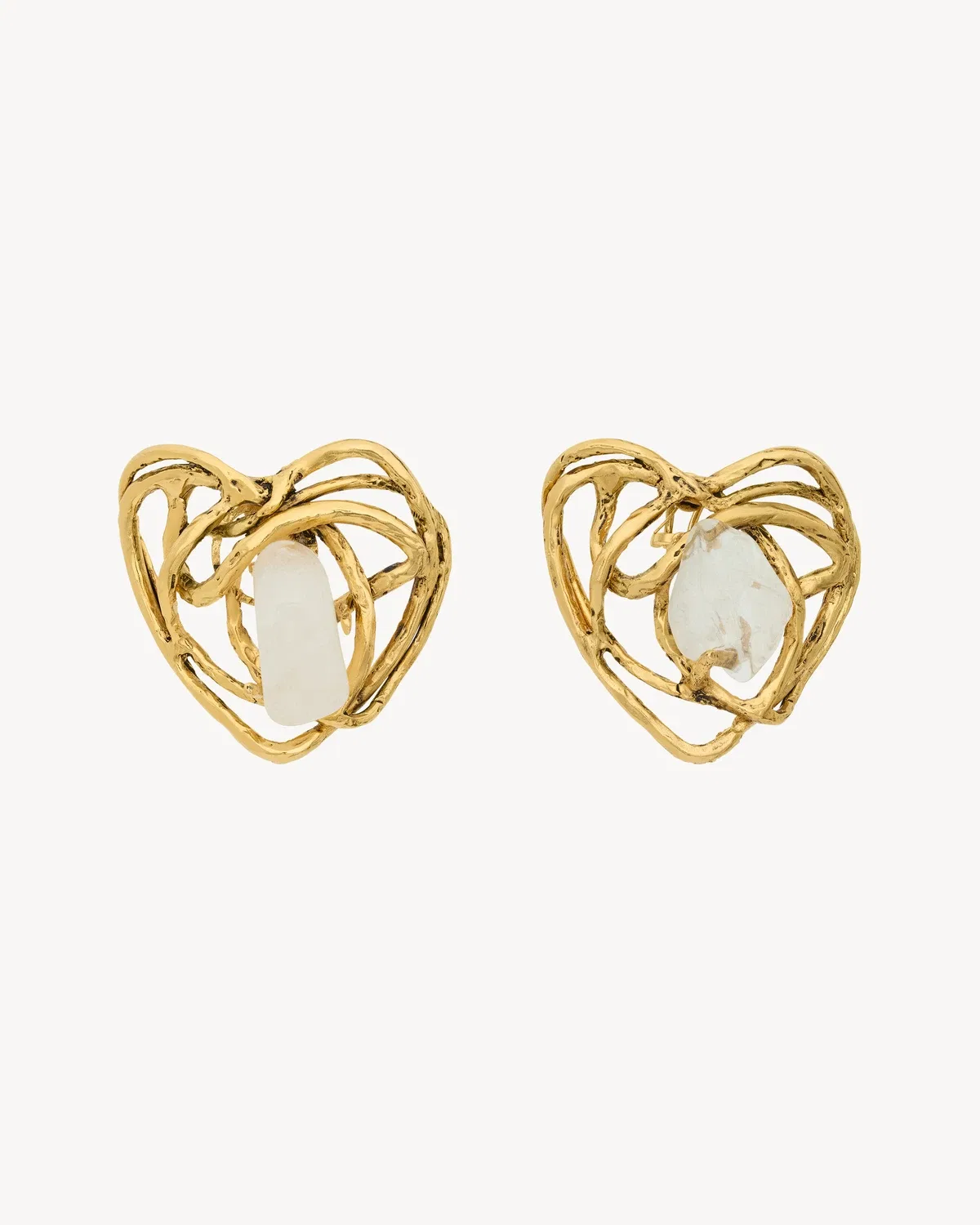 Серьги-сердца из кварца и металла SAINT LAURENT, золотой