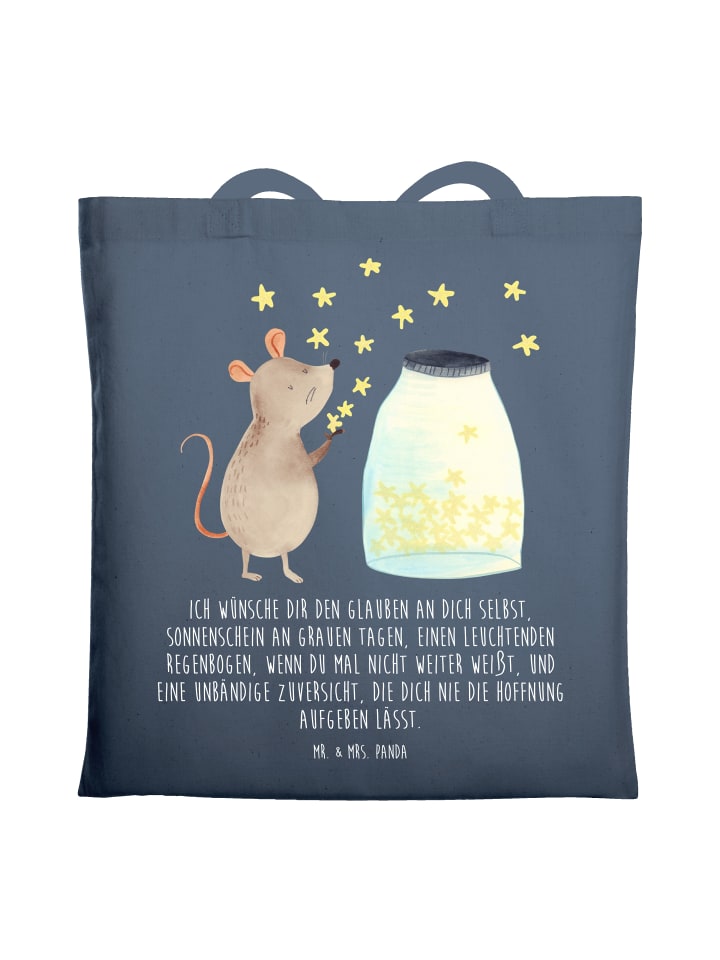 

Mr. & Mrs. Panda Сумка-шоппер с изображением мышки и звездочек, надпись, индиго-синего цвета