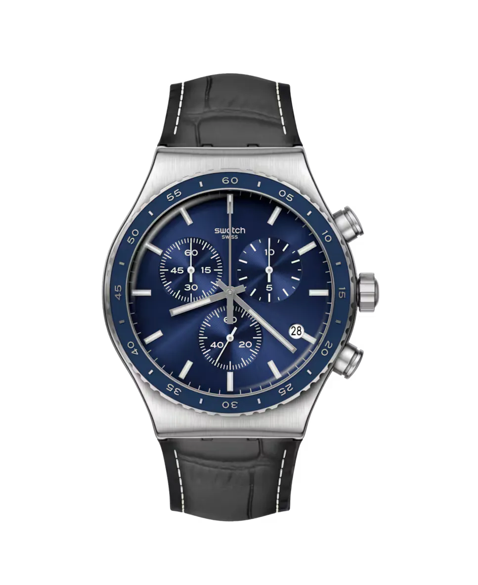 

Часы Cobalt Lagoon с черным кожаным ремешком Swatch, черный