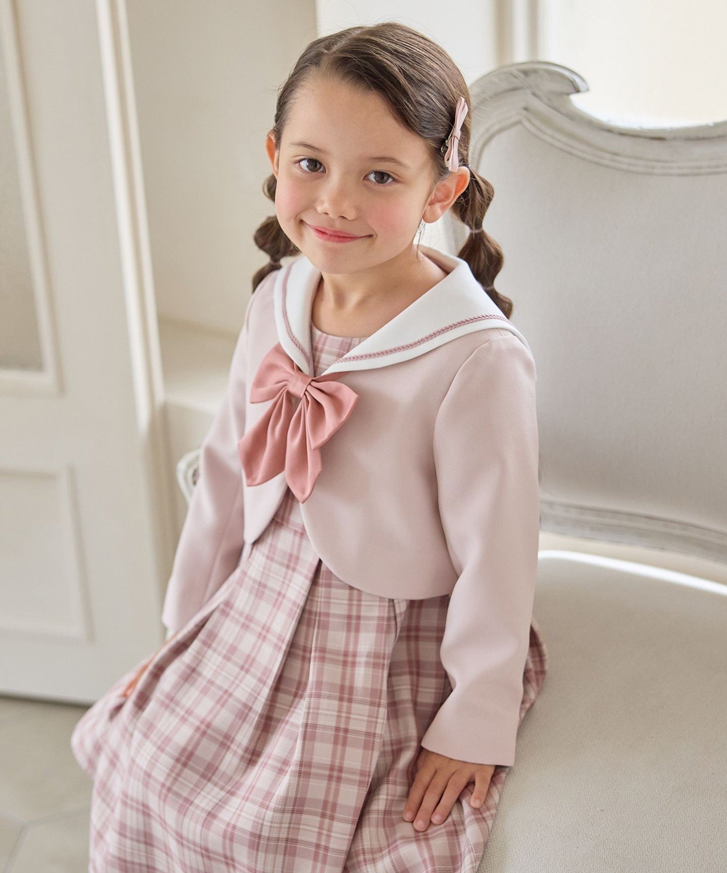 Матросская куртка + клетчатое платье ANY KIDS, Pink Beige [030] — фото 3