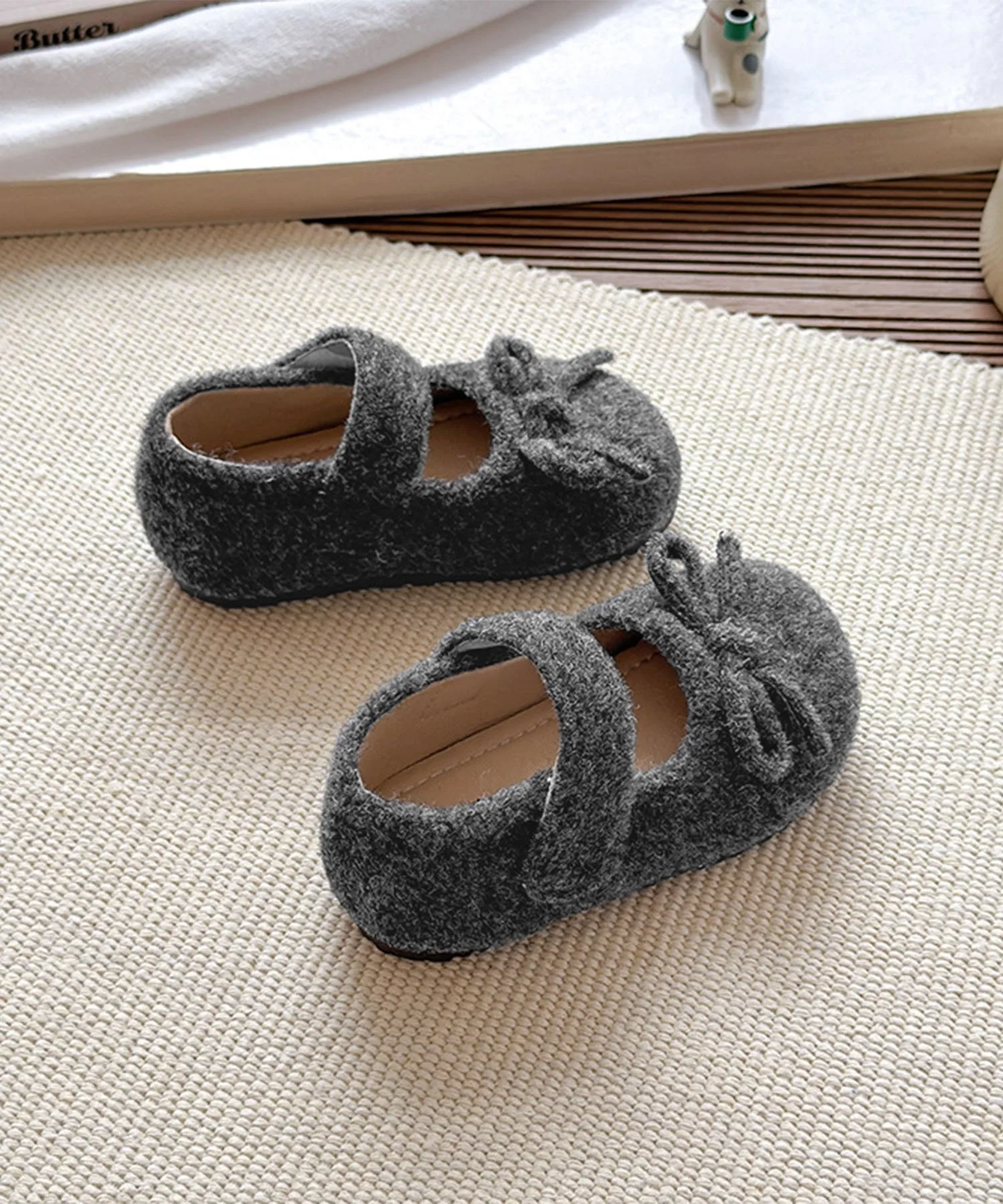 Детские туфли с ремешками, похожими на шерсть Aimoha Kids, Dark Gray — фото 3