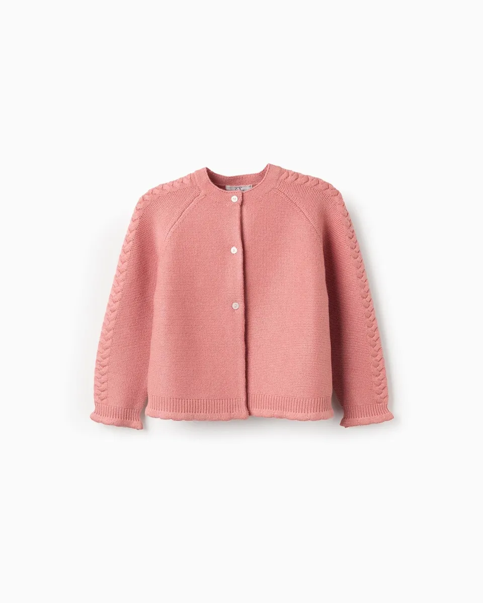 

Детская вязаная куртка с волнистыми манжетами Zippy, розовый
