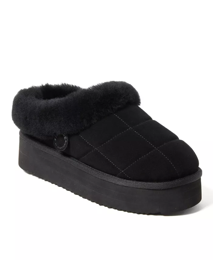 Fireside by Women's Bendigo - Квадратные платформенные тапочки-клоги из натуральной овчины с стеганой отделкой Dearfoams, черный
