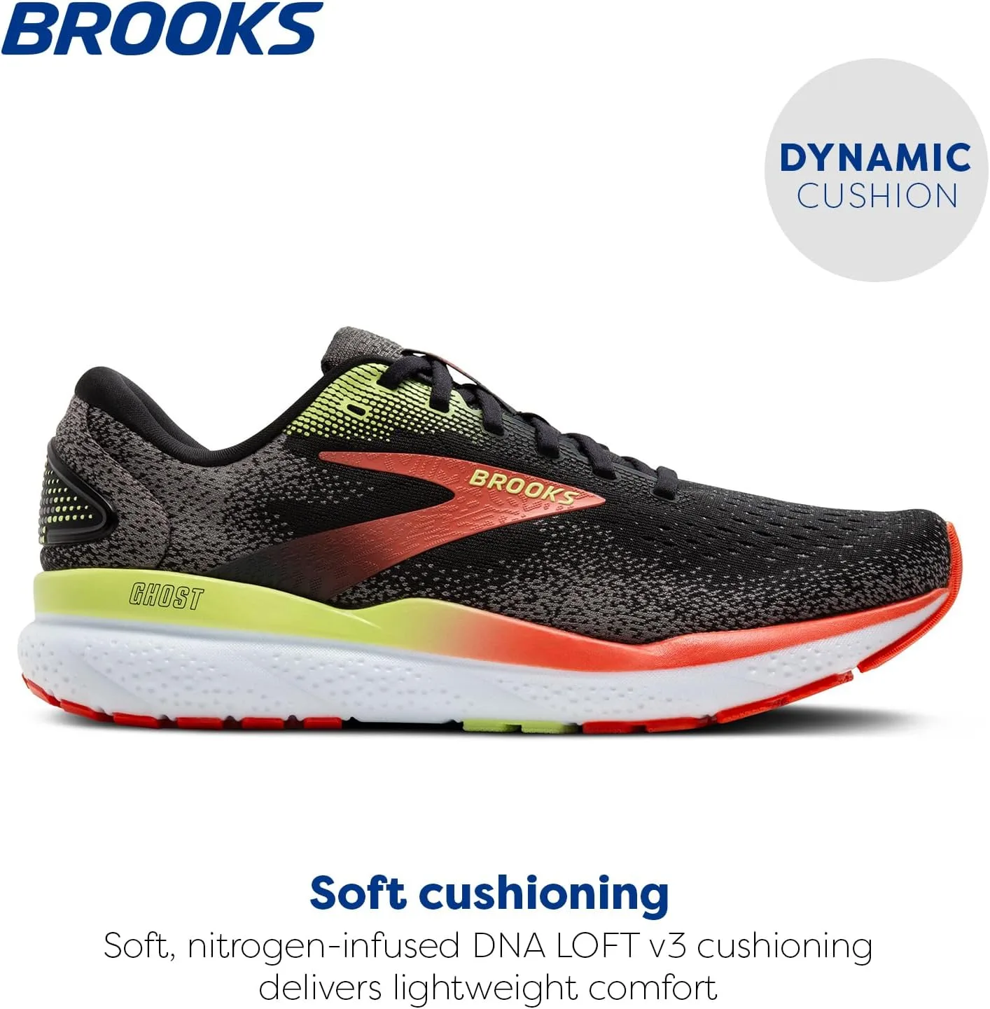 Мужские кроссовки Brooks Ghost 16, черный/красный/зеленый — фото 2