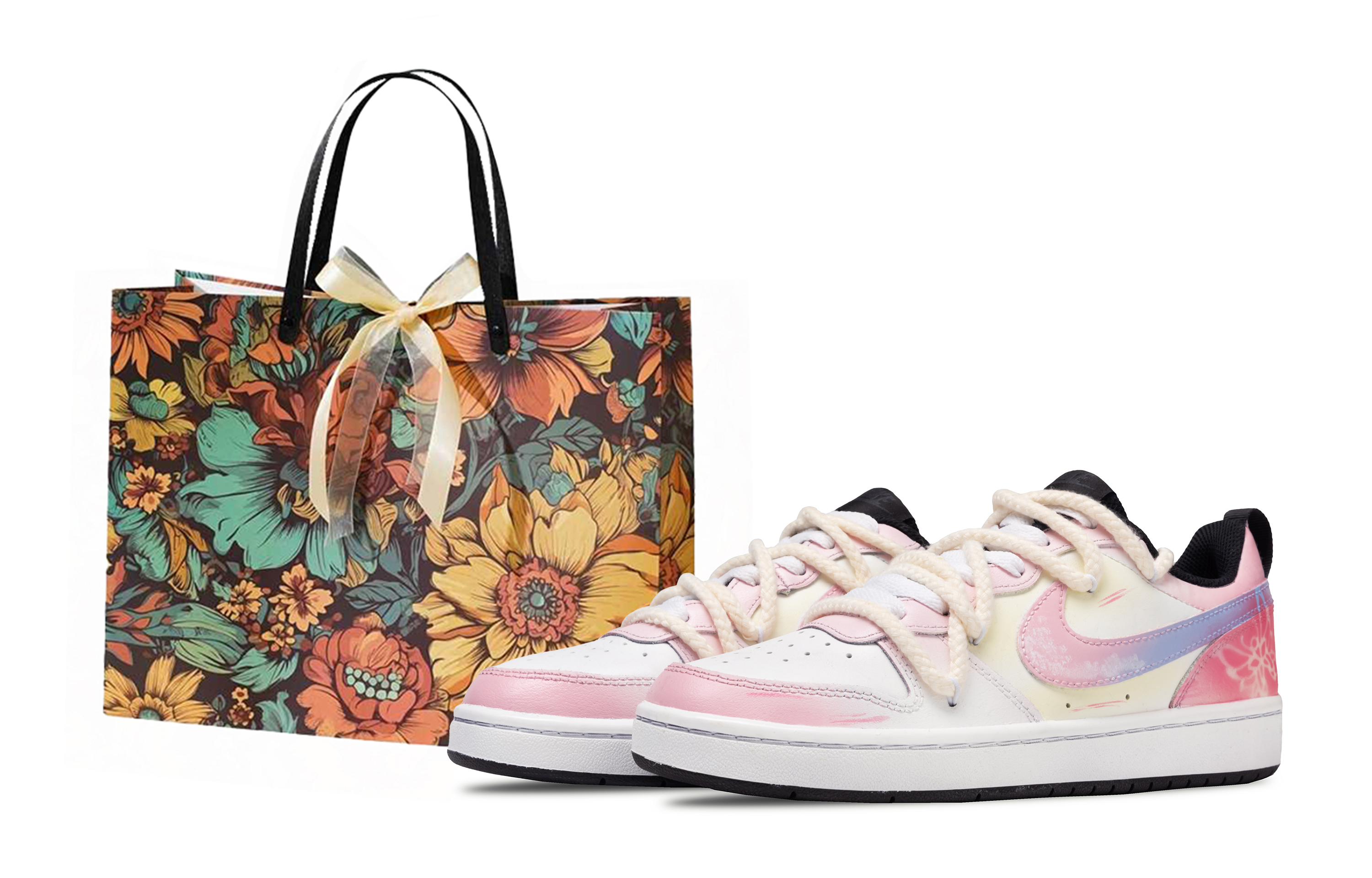 

Nike Кроссовки для скейтбординга Court Borough Funi Floating Butterfly, сумка для покупок, розовые, для подростков
