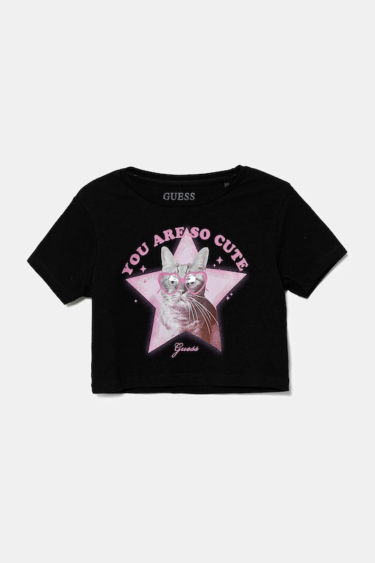 

Детская хлопковая футболка Guess, черный