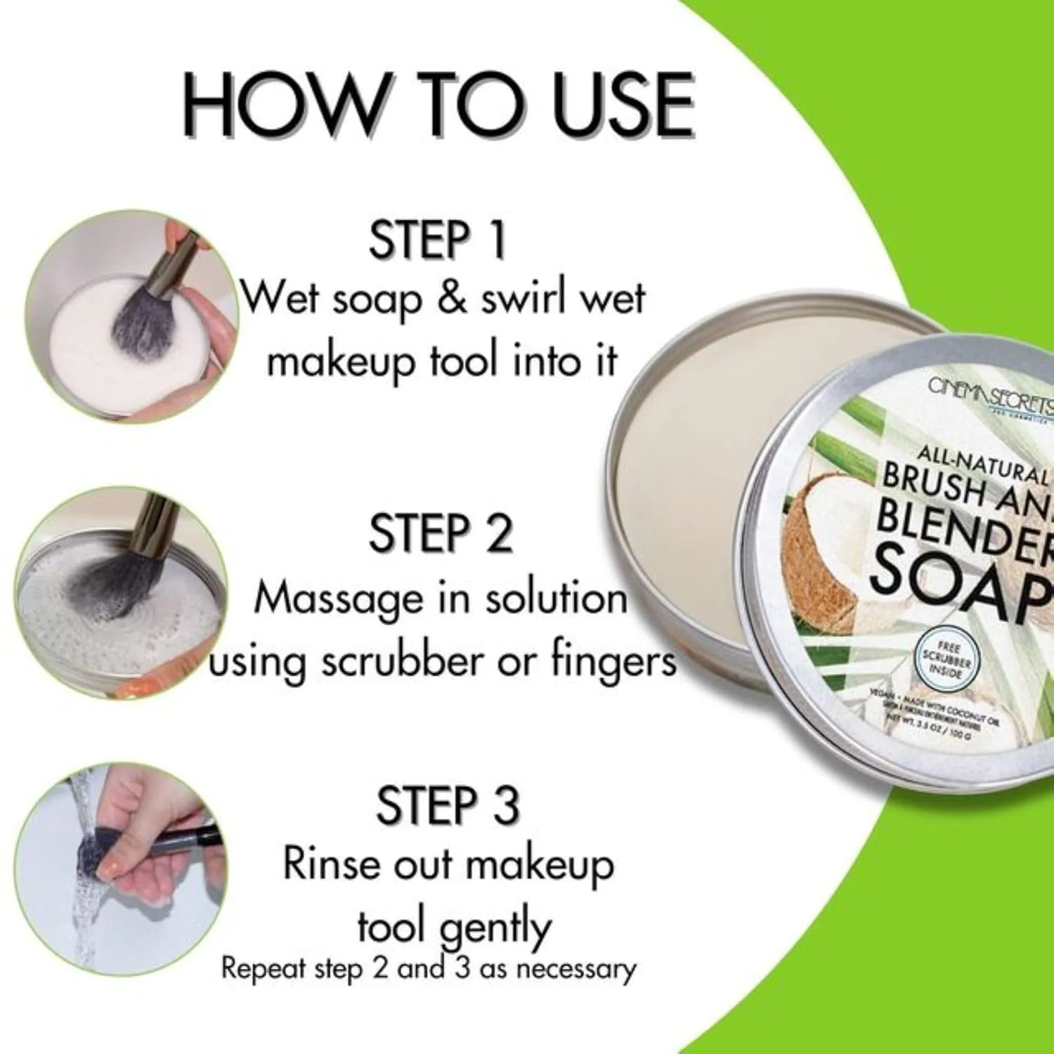 Cinema Secrets Vegan Makeup Brush Cleaner Soap - очищающее мыло для кистей и спонжей с кокосовым маслом, 100 г — фото 4
