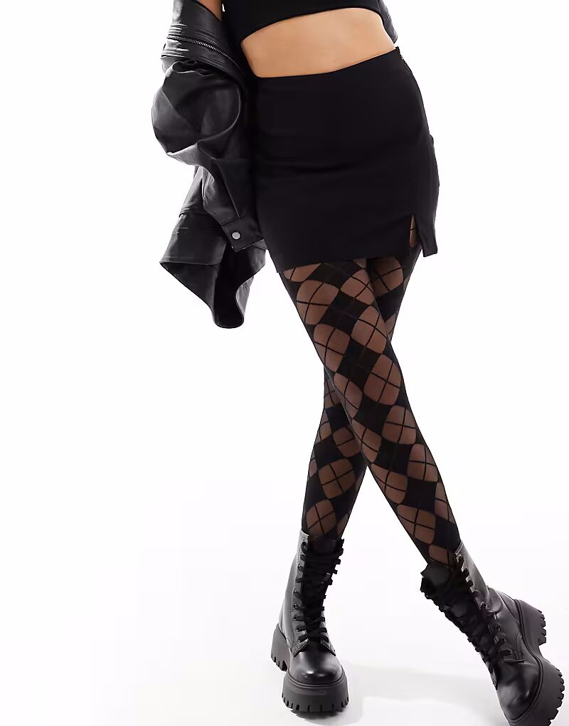 

Колготки в клетку с ромбами ASOS DESIGN черного цвета