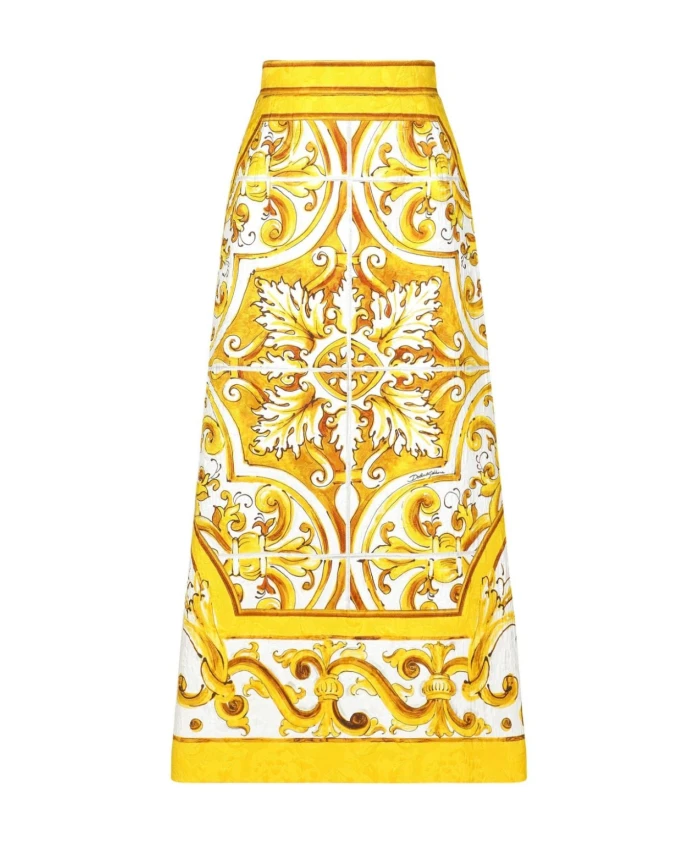 

Шелковая юбка с принтом майолика Dolce & Gabbana, желтый