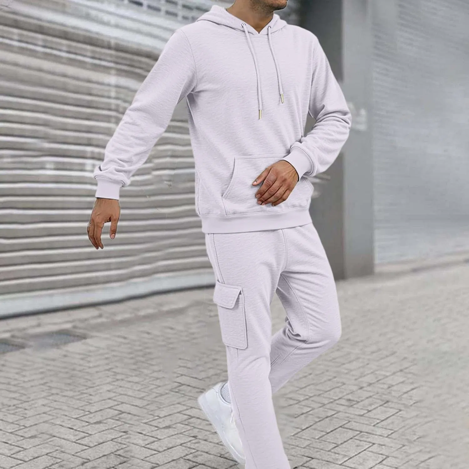 Мужской спортивный костюм из флиса, 2 предмета, 01-white — фото 3