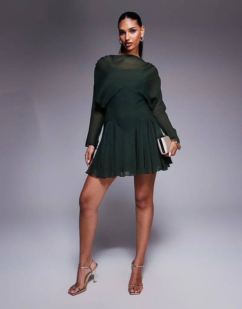 

Платье-блузон мини ASOS DESIGN с длинными рукавами и годетами цвета хаки