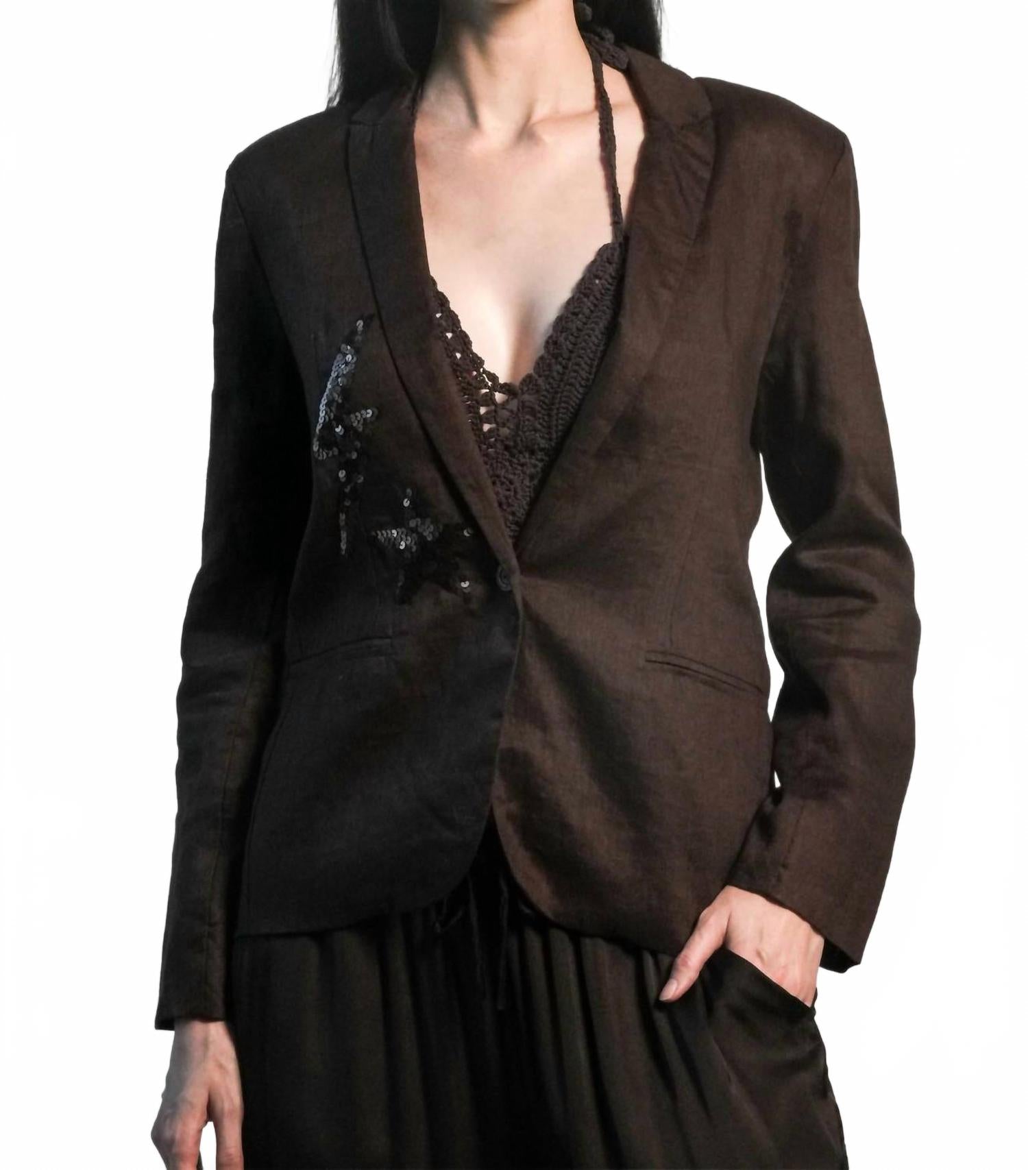 

Парижский льняной жакет в шоколадном цвете Angel Wings by Lucy