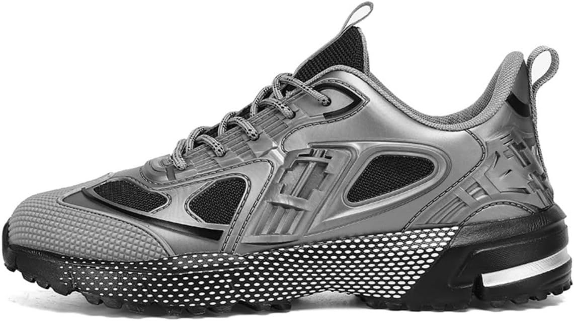 

Футуристические кроссовки Y2K для мужчин с верхом из прочной сетки и ПУ, легкая амортизирующая подошва для бега, тренировок и повседневной носки с дизайном для высокой сцепления Zixcplaz, серый