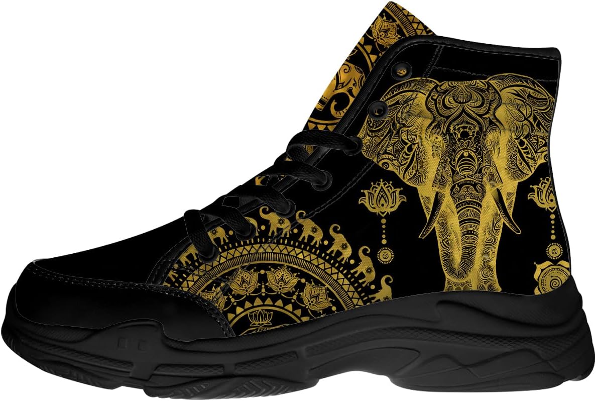 

Кеды Quorax Elephant для женщин и мужчин Mandala высокие тканевые туфли Подарки для нее и для него, черный/желтый