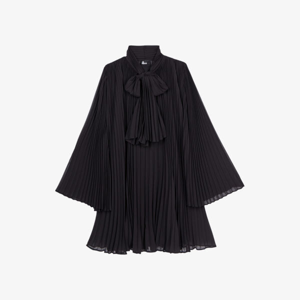 

Плиссированное мини-платье с длинными рукавами из ткани The Kooples, черный