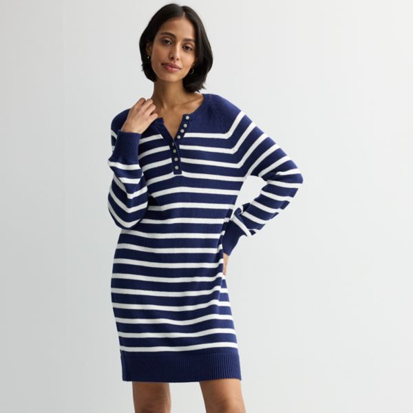 

Мини-платье-свитер с воротником хенли Sonoma Goods For Life, цвет navy white stripe