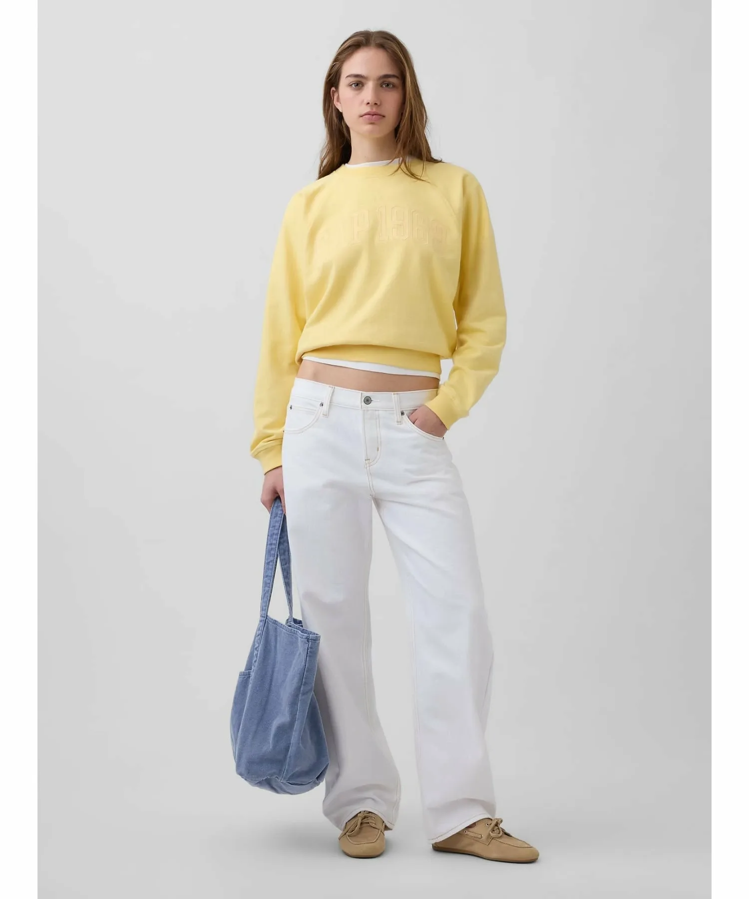 (W) Толстовка с французским махровым трикотажным рукавом и логотипом GAP, HAVANA_YELLOW — фото 4