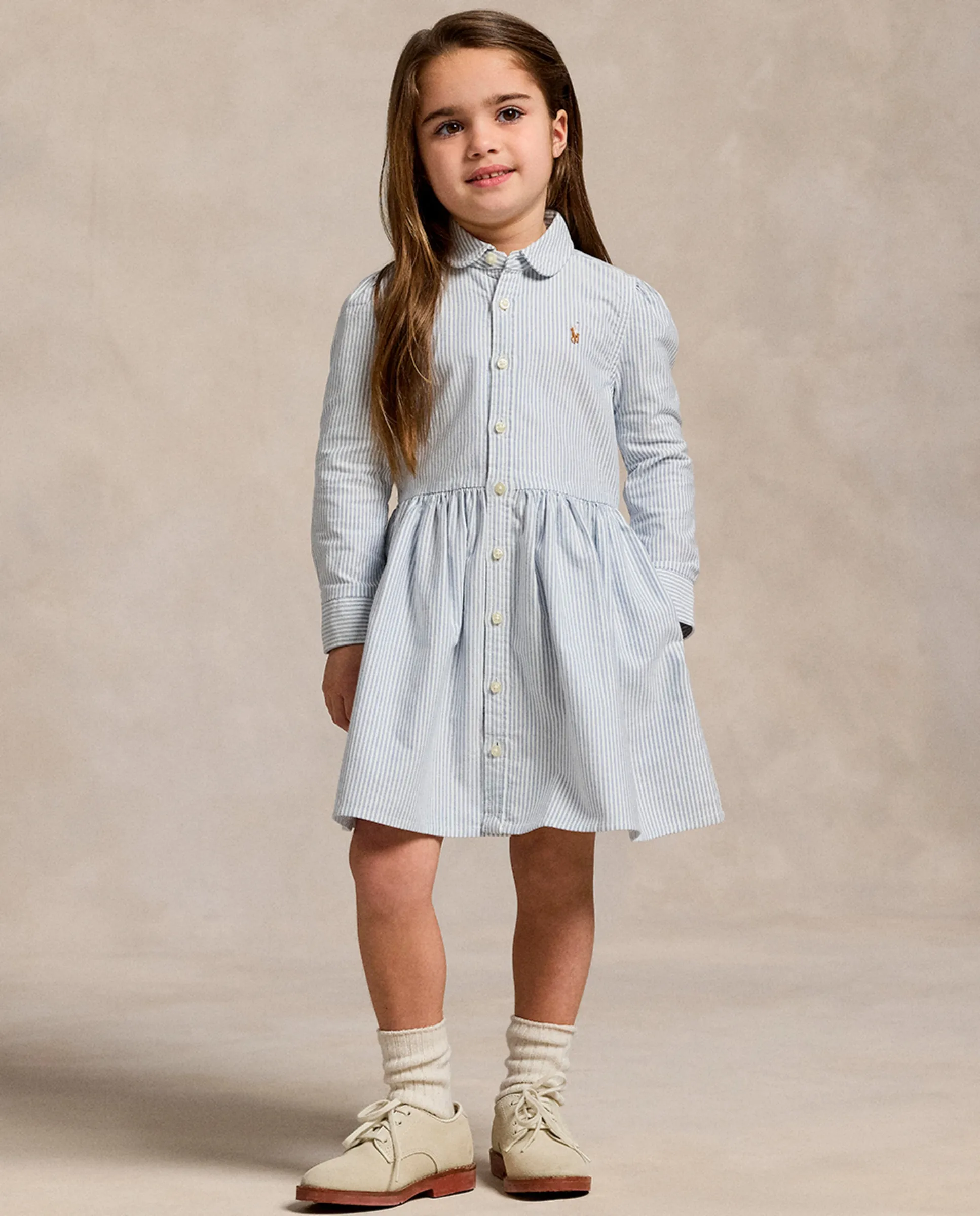 

Хлопковая рубашечная девичья платье в полоску Polo Ralph Lauren, светло-голубой
