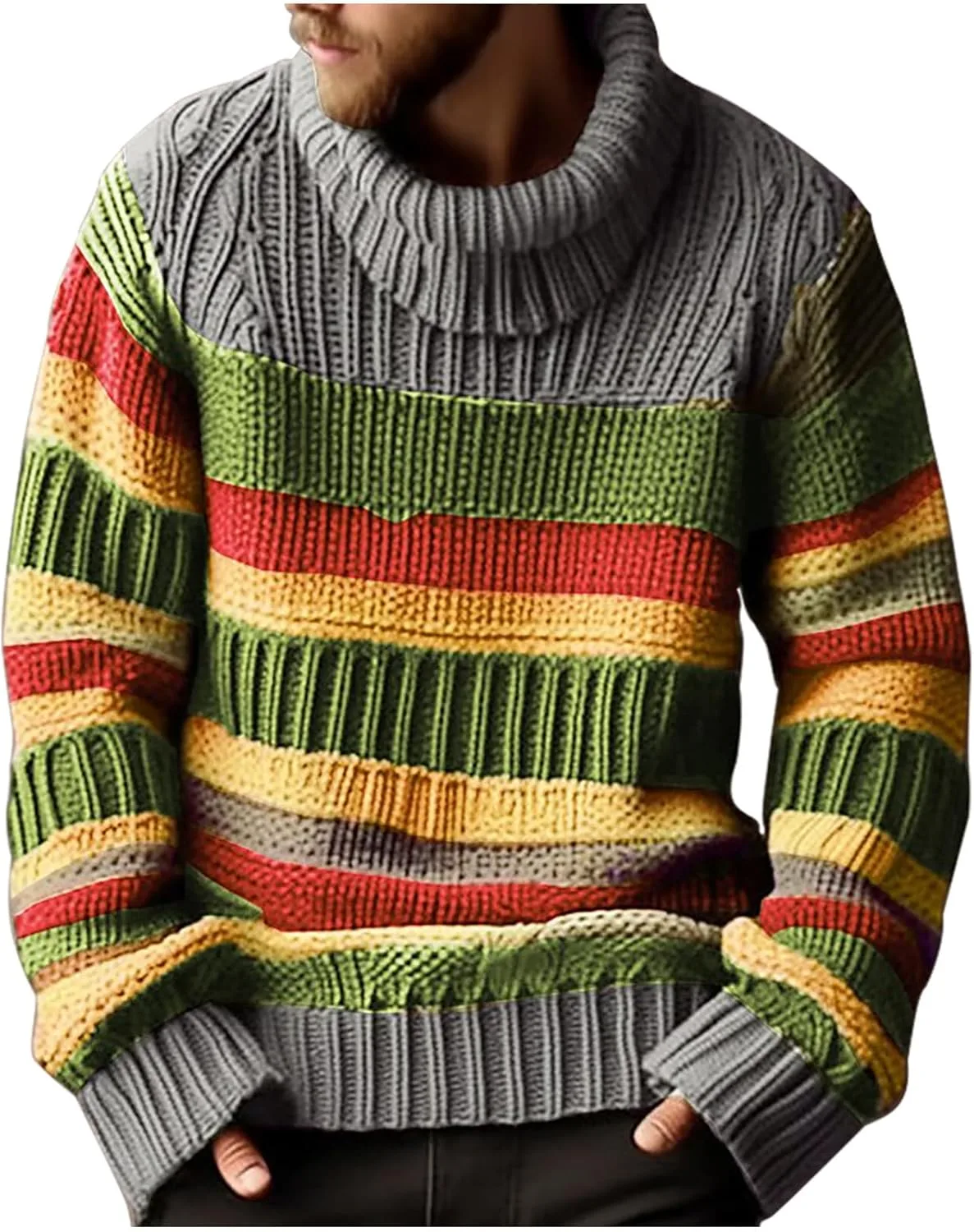 

Мужской оверсайз водолазка кабельной вязки зимняя утепленная